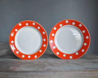 Set of 2 Vintage Polka Dot Cake or Dessert Plates,  Collectibles Tableware items from 1970-s. Weight 300 g