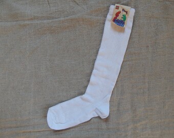 NOS Vintage Kids White Bobby- Sox Retro Cotton Half- Stockings Kids Cotton Knee Made in GDR 9-10 years