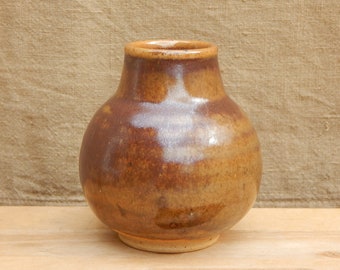 Vase de poterie de studio vintage scandinave Vase à glaçure brune