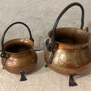 Panela de cobre artesanal sueca, grande ou pequena, com alça de aço, caldeirão de bruxa/caçarola tripé, utensílio de cozinha decorativo em cobre