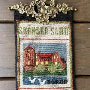 Swedish Vintage Bell Pull Long Tapestry Embroidery Needlework Wall Hanging Vintage Decor 1970s. Handmade Swedish Castle 15,5 cm x 118 cm