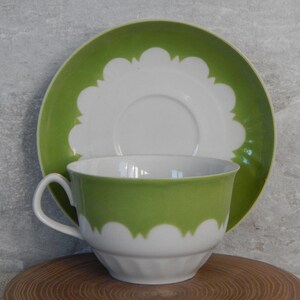 Set of 2 Vintage Tea/ Coffee Cup and Saucer Green/ White Tableware  era 1980 s. Riga Porcelain Factory RPR