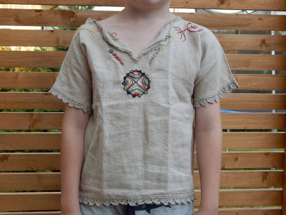 Vintage Linen Kids Blouse unisex handmade blouse … - image 1