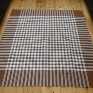 Checkered Brown/ White Cotton Tablecloth Made in Finland. Finlayson 126 x 134 cm