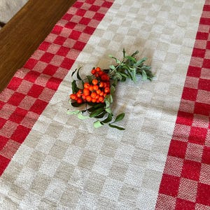 Vintage Linen Table-runner Tablecloth Striped/ Checkered Retro Home Decor/ Vintage Decor 1970 s. Scandinavian Christmas design