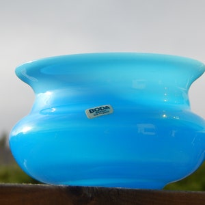 Vintage Swedish Blue Art Glass Vase by Erik Hoglund for Boda (1932 - 1998). Engraved on bottom: &quot;H 1651/115.&quot;