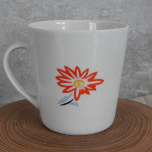 Vintage  Cup Ceramic Coffee Cup White with Red Flowers  Design  era 1970 s.  Tableware