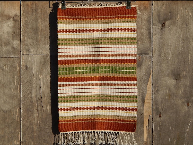 Vintage Wool Cotton Linen Table-runner Tablecloth Striped Retro Home Decor Vintage Decor 1970 s Scandinavian design
