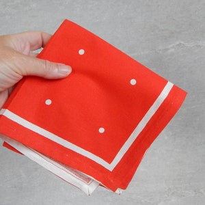 Set of 6 Vintage Red Cotton Place mat Set Hand printed Napkin Retro Home Decor/ Vintage Decor 1980 s
