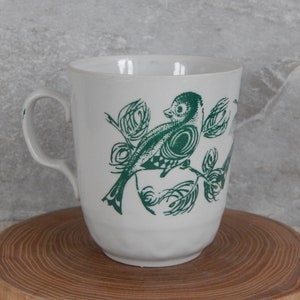 Vintage Tea Cup Milk Mug Baranivka Porcelain Factory Ukraine Tea Cup Green Bird Cup  era 1970 s.  Tableware