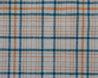 Tkana tkanina w kratkę w kolorze zielonym, białym i żółtym, vintage, nowa, stara, bawełniana tkanina w kratkę, vintage, 2,1544182 jardów