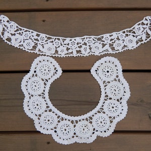 Set of 2 Vintage Detachable White Crocheted Collar Hand Made Lace, 1970 s,  era