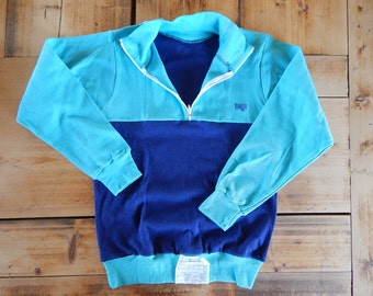 NOS  Vintage Kids Vivid Blue Cotton Sweatshirt Sportswear 7-8 years 134 cm Unisex Made in 1980 s.