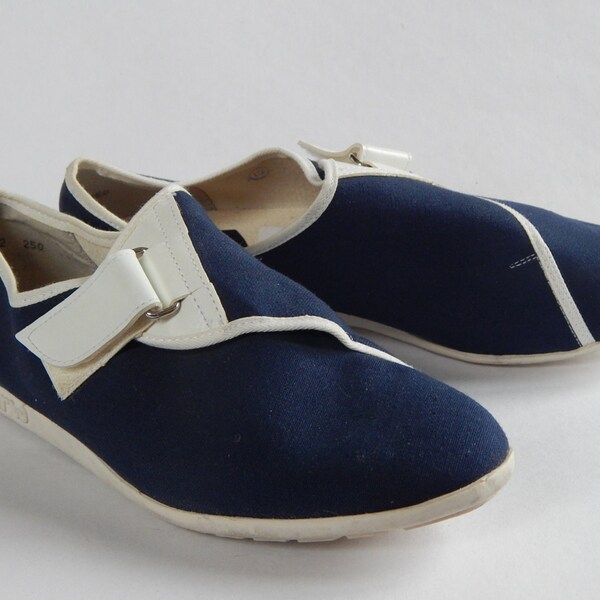 Soviet vintage Blue Canvas Women Sport Shoes Unused Retro Footwear Made in Hungary 1980-s. Blue Shoes