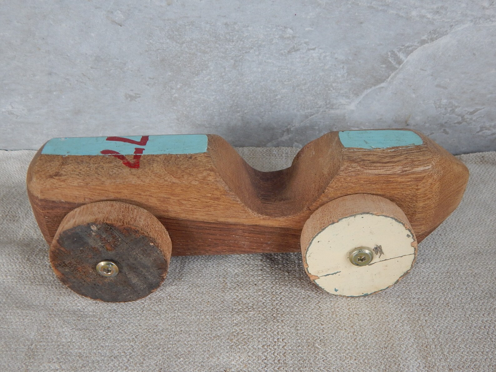 Vintage Style Hand Made Wooden Push Car Toy Rustic Heavy Wood Etsy
