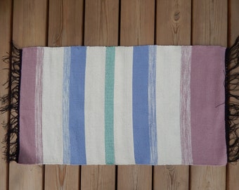 Scandinavian Vintage Tapestry Carpet Hand Woven Wool Mat Woven Textile For Table Home Decor Folk Art Size 19 1/4" x 34 1/4"