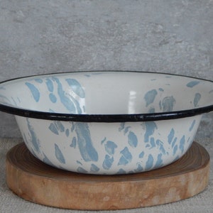 Vintage White Bowl with Blue Splashes Enamel Bowl Rustic Home Decor  Tableware,  Farmhouse, Country Decor,