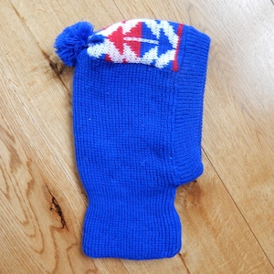 Vintage  Baby/ toddler winter Hat, Blue Red and White Original Retro Unisex Clothing Made in  1980 s.