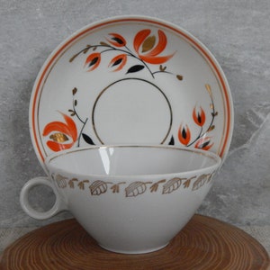 Dulyovo/ Verbilky Porcelain Factory Cup Mismatched Saucer Collectible  Vintage Decor Handpainted,  era 1960 s.