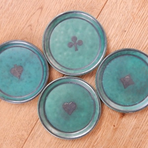 Scandinavian Vintage WILHELM KÅGE 4 &#39;Argenta&#39; stoneware coasters Poker or Playing Card Coaster Set Gustavsberg Scandinavian 1930s