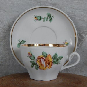 Vintage Yellow Rose Tea Cup and Saucer RPR Porcelain Factory Latvia Tea Cup