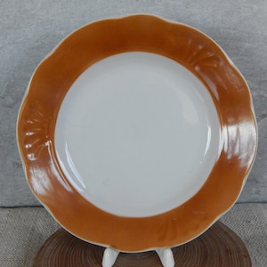 set of 3 Riga Porcelain Factory Brown Plate Vintage Dessert Plate Salad Plate, Tableware Serving Dish Faience Plate from 1970 s. RPR