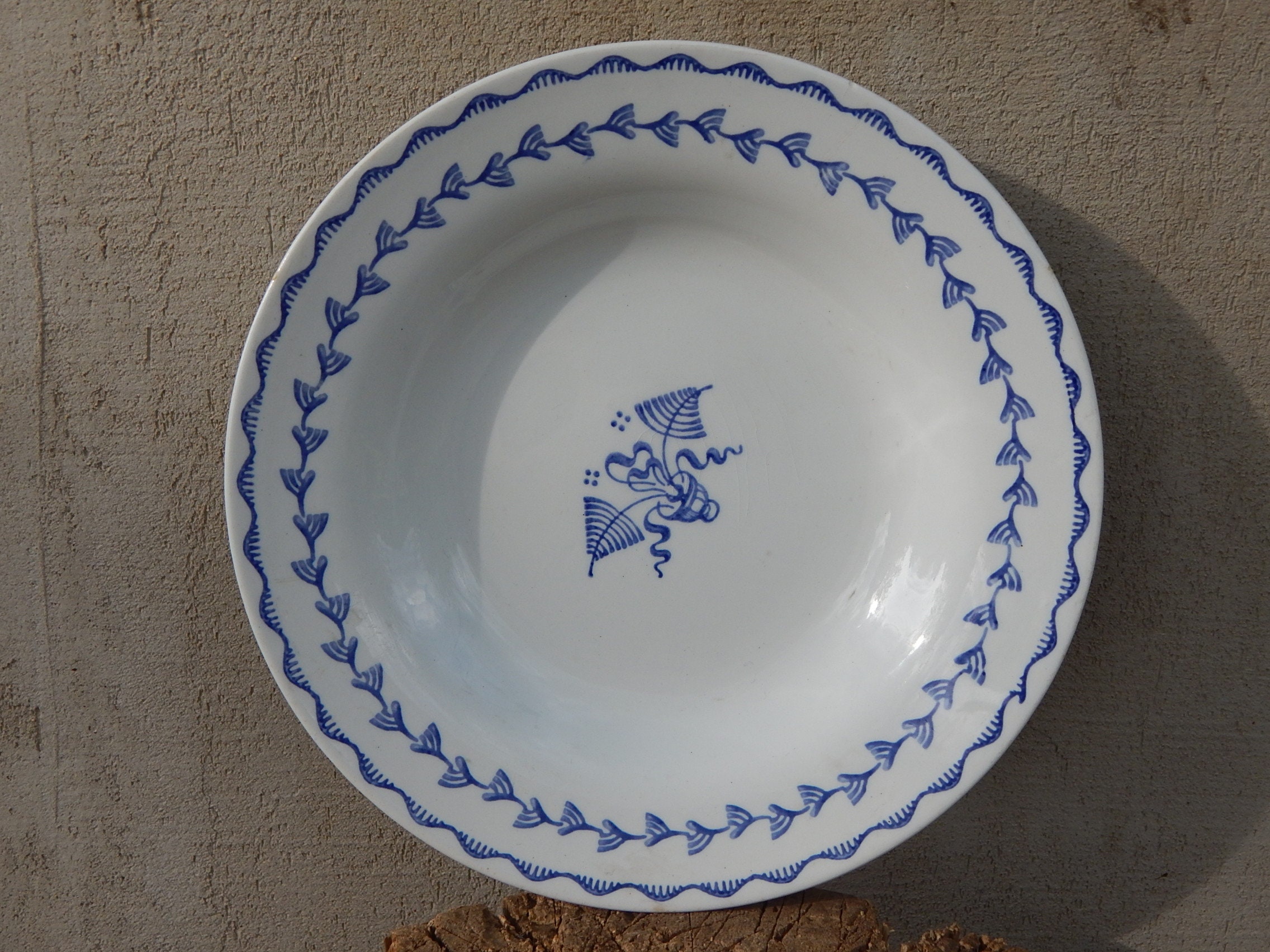 食器 ARABIA FINLAND Old Arabia of Finland Bowl or Deep Plate White Blue Border