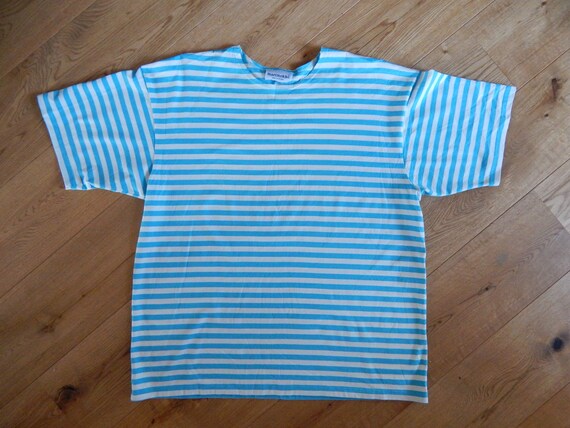Marimekko Striped T- shirt Light Blue White Unise… - image 4