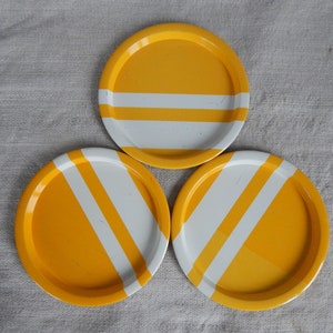 Set of 3 Vintage Finnish Aarikka Yellow Striped Tray Made in Finland