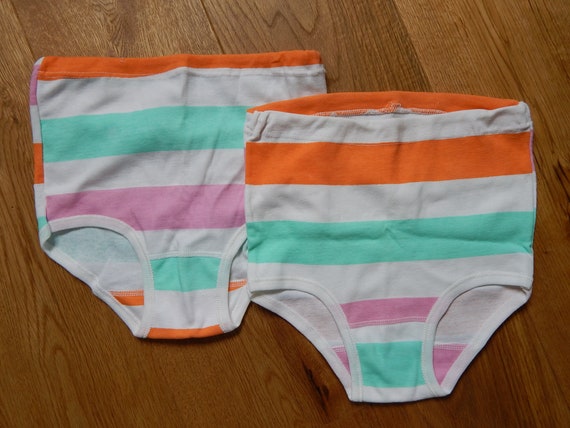 Set of 2 Ladies Size Small Vintage Underwear Teenager Girls Cotton Panties  Unused With Bright Striped Pattern 100% Cotton 