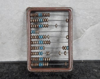 Metal Abacus, brown with blue Tabletop counting tool, Vintage calculator, USSR 1960-s.