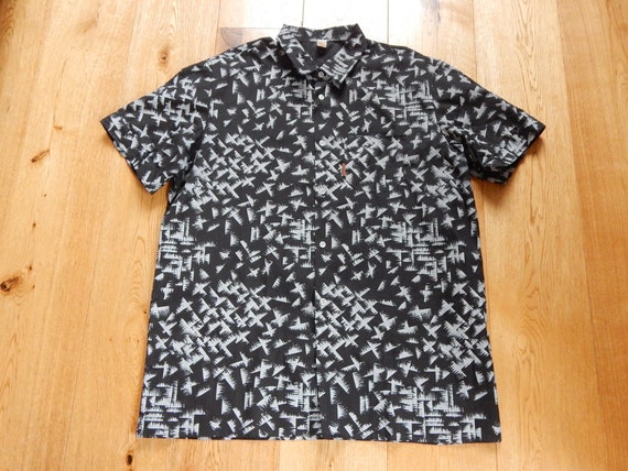 Vintage Men Shirt, Unisex Cotton Short Sleeve Bla… - image 2