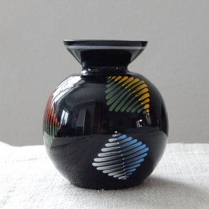 Vintage 1950s Enamelled black Glass Vase Vintage Home Decor