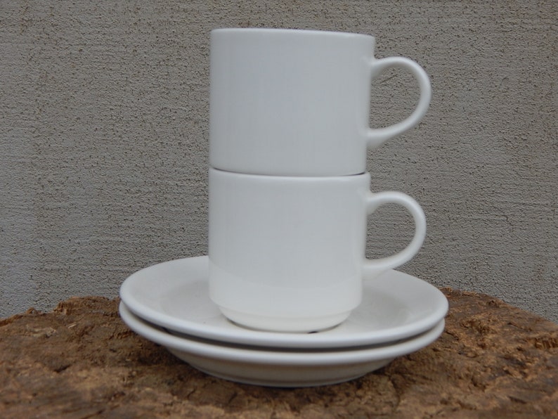Arabia of Finland Espressokopp Kaffekopp med fat Vit Keramik Set 1970-talet bild 8