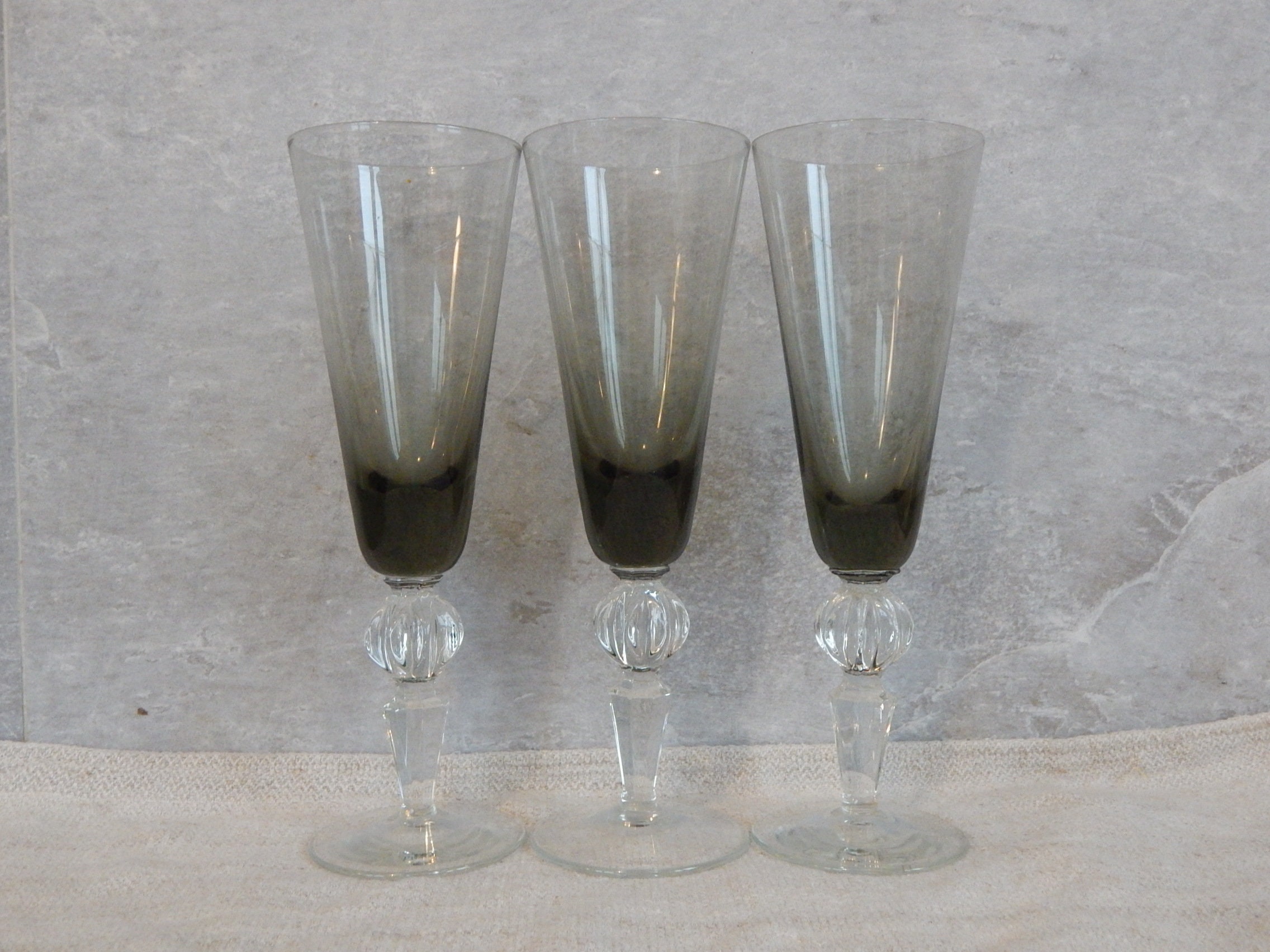 Set of 3 Vintage glass  stemwares USSR Soviet Russian glass alcohol shot liqueur glasses