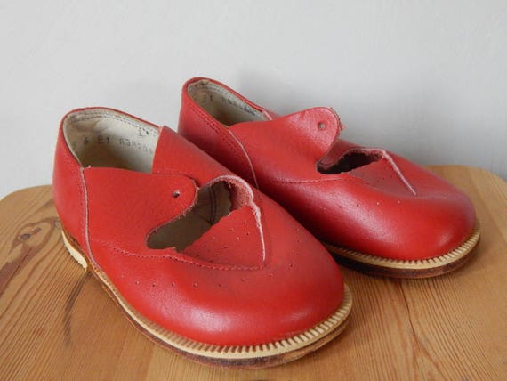 Vintage kids Red Leather shoes from 1980 s,  baby… - image 1