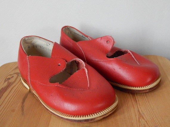 Vintage kids Red Leather shoes from 1980 s,  baby… - image 1