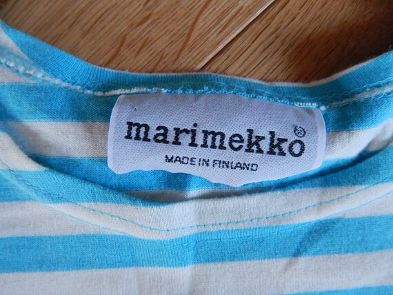 Marimekko Striped T- shirt Light Blue White Unise… - image 5
