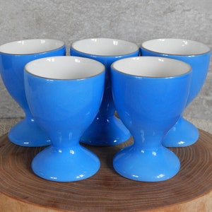 Set of 5 Old Bright Blue Egg Cup