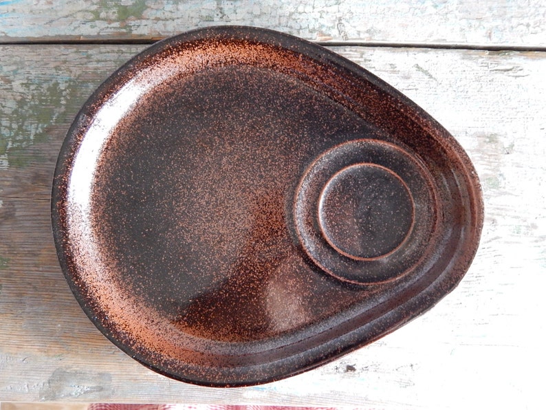 Vintage Kermansavi Finland Serving Breakfast Plate Brown Black Plate Egg Shape