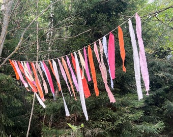 Party Decor/ Fiesta Tassel Bunting Multicoloured Wedding Garland/ Rag Bounting Rainbow Garland Ribbon Bunting each Meter includes 12 Tassels