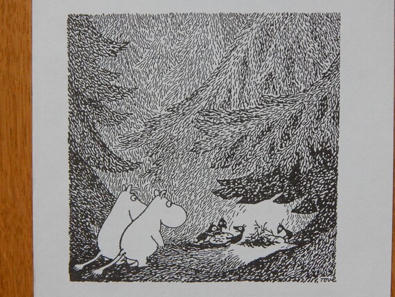 Original 2-sided Black and White Moomin Book Print Tove Jansson