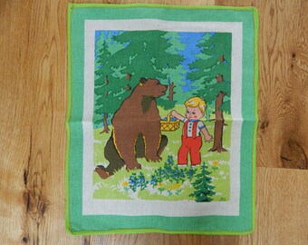 Scandinavian Vintage Printed Kids Room Tapestry Hand Printed Linen Textile Picture
