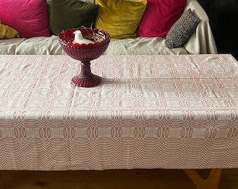 NOS Vintage Big / Pink/ White Cotton/ Viscoze Tablecloth Made in Finland, Finlayson