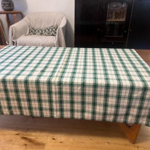 Vintage Checkered Green/ Natural White Cotton Tablecloth Christmas Tablecloth 125 x 120 cm