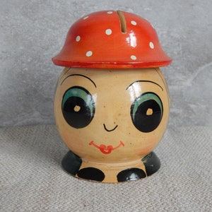 Caixa de dinheiro de madeira vintage Fly Agaric Money Bank Toy Mashroom para dinheiro