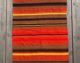 Finnish Vintage Rug Carpet Hand Woven Wool Mat Brown Red Yellow Woven Textile Wall Hanging Folk Art Size 87cm x 140cm (34" x 55").