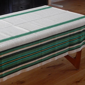 Vintage Big Striped Green Wool Mix Tablecloth Made in Finland Finlayson 120 x 140 cm