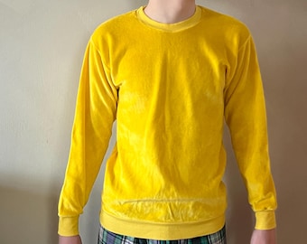 Excelente sudadera unisex vintage de terciopelo amarillo brillante, fabricada en Estonia (MARAT), talla pequeña.