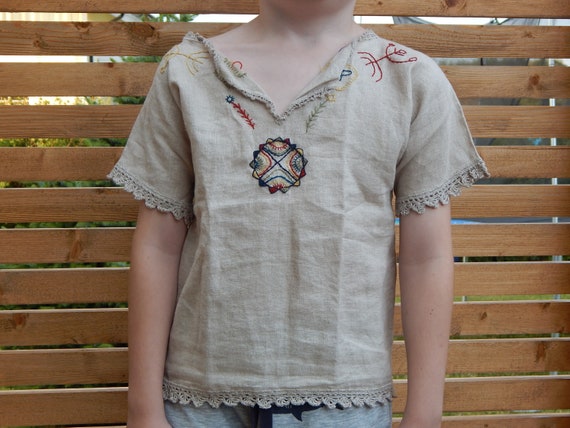 Vintage Linen Kids Blouse unisex handmade blouse … - image 3